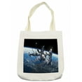 thumbnail image 1 of Outer Space Tote Bag, Space Shuttle and Station View Cosmonaut Adventure on Myst Globe Orbit Off, Cloth Linen Reusable Bag for Shopping Books Beach and More, 16.5" X 14", Cream, by Ambesonne, 1 of 2