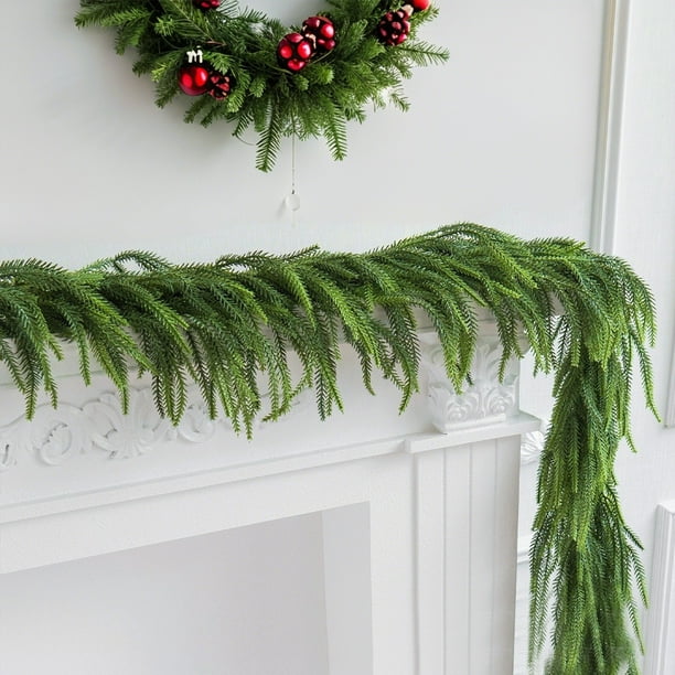 Decoraciones navideñas de ratán de plástico, adornos navideños, hojas de pino simuladas, ratán artificial, agujas de pino, ratán de invierno, repisa de mesa, decoración de porche, corona navideña, cor