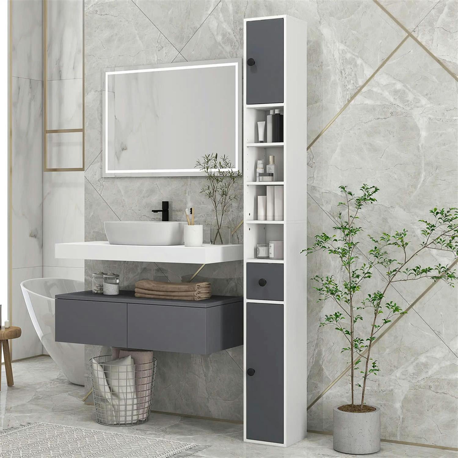 Demi Bonn 71" Tall Bathroom Storage Cabinet, Freestanding Narrow Toilet Paper Cabinet with Adjustable Shelves for Living Room, Kitchen, Dining Room, Office, Gray
