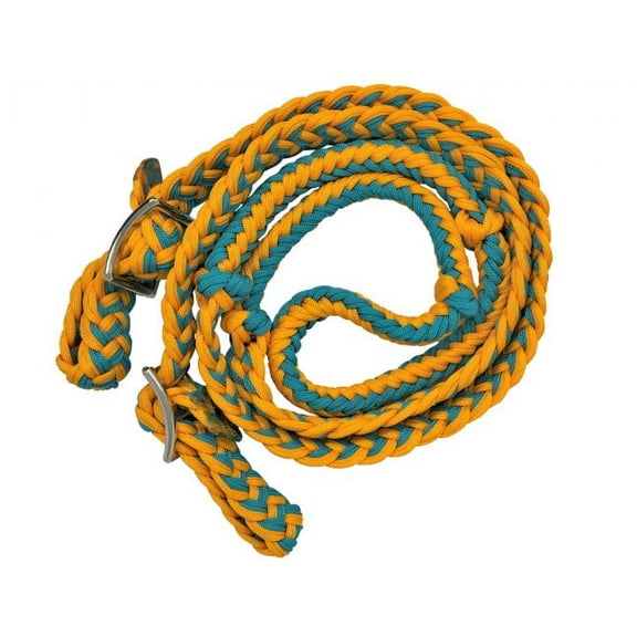 Showman Teal & Orange Braided Nylon Barrel Reins w/ Easy Grip Knots