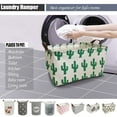 thumbnail image 1 of 15" Waterproof Foldable Laundry Hamper - Rectangular Cotton Linen Laundry Basket with Handles, Dirty Clothes Basket, Canvas Organizer Basket /Toy Bins for Family, School, Car (Green Cactus), 1 of 6