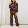 thumbnail image 2 of KLL Sunset Flower Meditating Raccoon Print Women's Long Sleeve Pajamas with Pants Sleepwear Loungewear 2 Set-XX-Large, 2 of 7