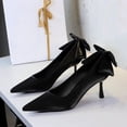 thumbnail image 2 of Women Pointed Toe High Heel Stiletto Pumps 6.5CM Satin Pump Bow Wedding Evening Party Court Shoes, 2 of 6
