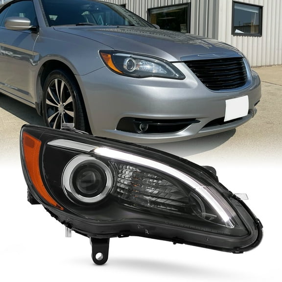 AKKON - Fits 2011-2014 Chrysler 200 [Halogen Type] Projector Black Headlight Headlamp Passenger Right w/ LED DRL Running