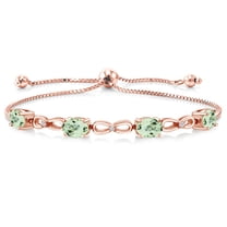 Gem Stone King 3.02 Ct Green Prasiolite E-F Lab Grown Diamond 18K Rose Gold Plated Silver Bracelet for Women