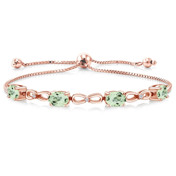 Gem Stone King 3.02 Ct Green Prasiolite E-F Lab Grown Diamond 18K Rose Gold Plated Silver Bracelet for Women