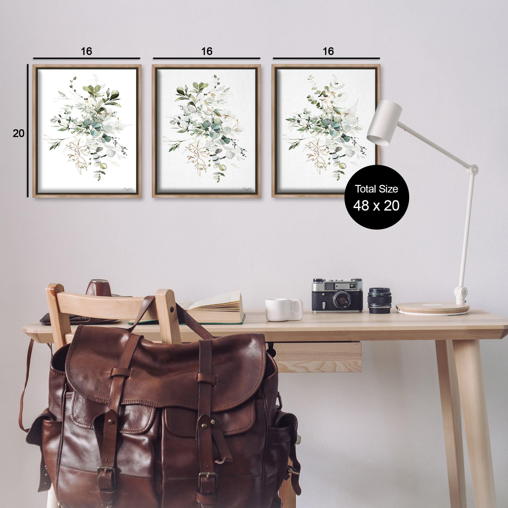 Stupell Industries Herbal Botanicals Pattern Botanical & Floral Painting Brown Floater Framed Canvas Art Print Wall Art, 17 x 21, Set of 3