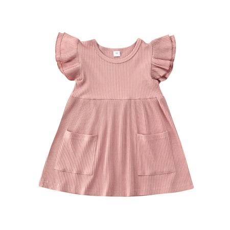 

Toddler Baby Girl Ribbed Knitted Ruffles Dress Princess A line Dress