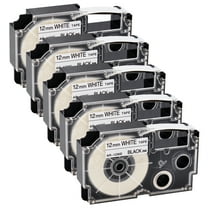 GREENCYCLE 5PK Black on White Label Tape Compatible for Casio XR12WE XR-12WE (12mm 1/2''x 8m 26ft) EZ Label Printer