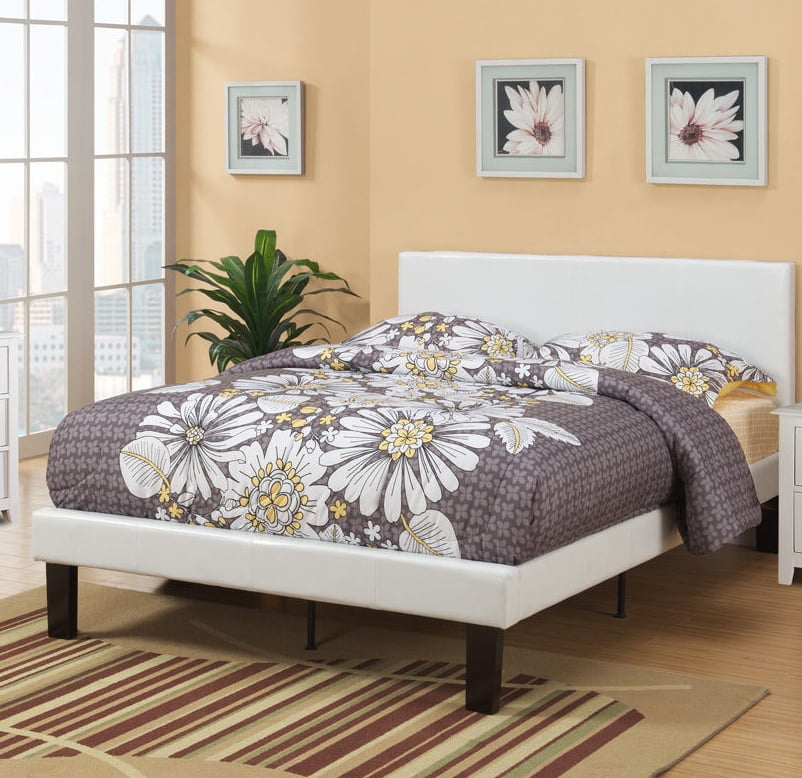 White faux leather double bed frame