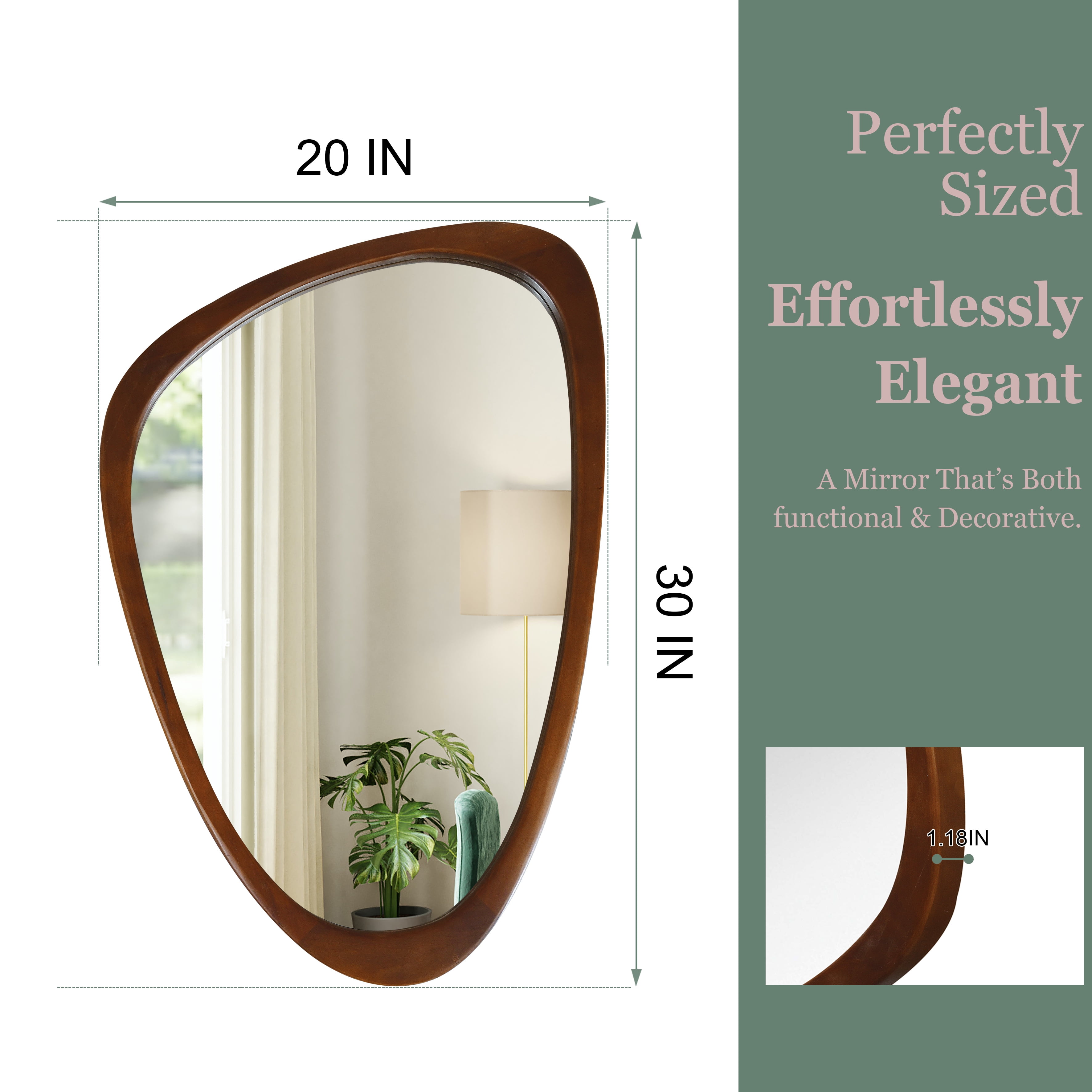 20x30-Inch Irregular Solid Wood Frame Mirror, Decorative Wall Mirror and Vanity Mirror for Bedroom Bathroom Living Room Entryway, Black Walnut