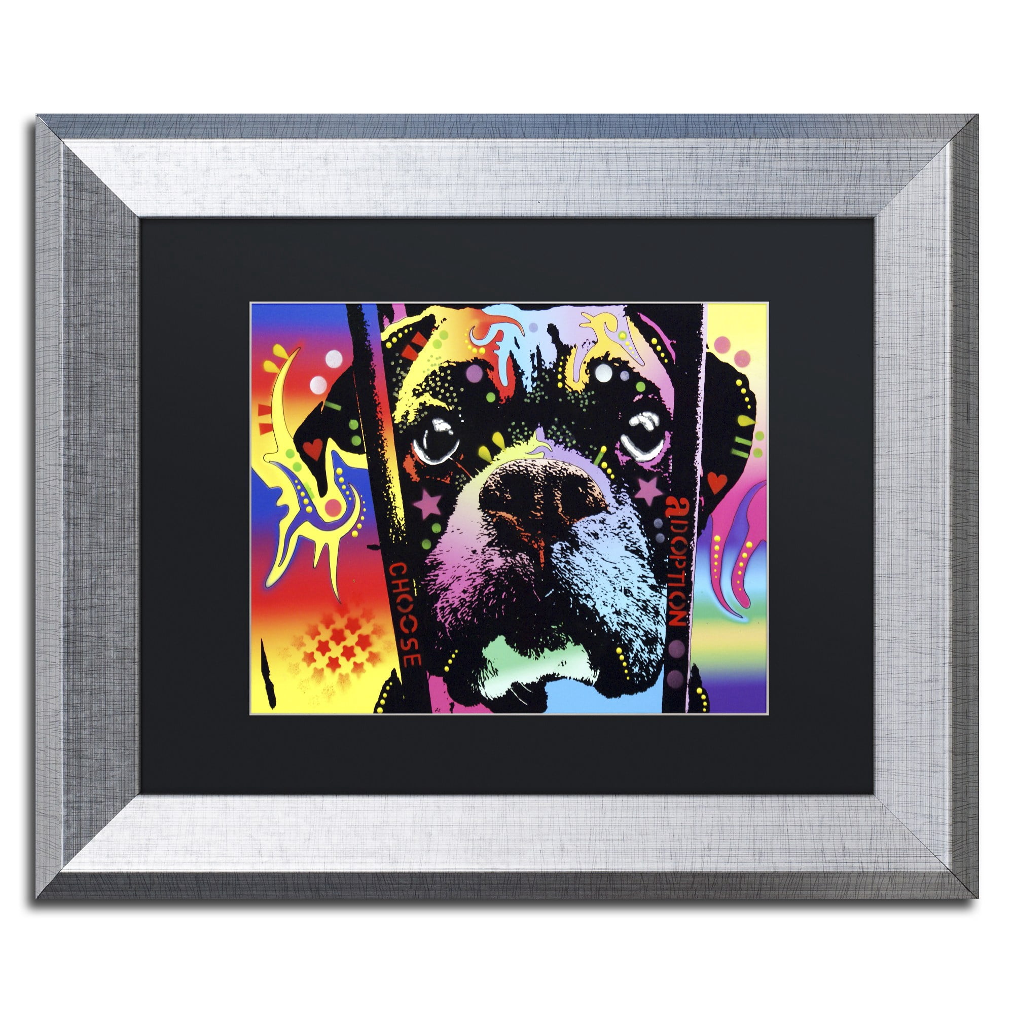 Trademark Fine Art "Choose Adoption Boxer" Canvas Art by Dean Russo, Black Matte, Silver Frame