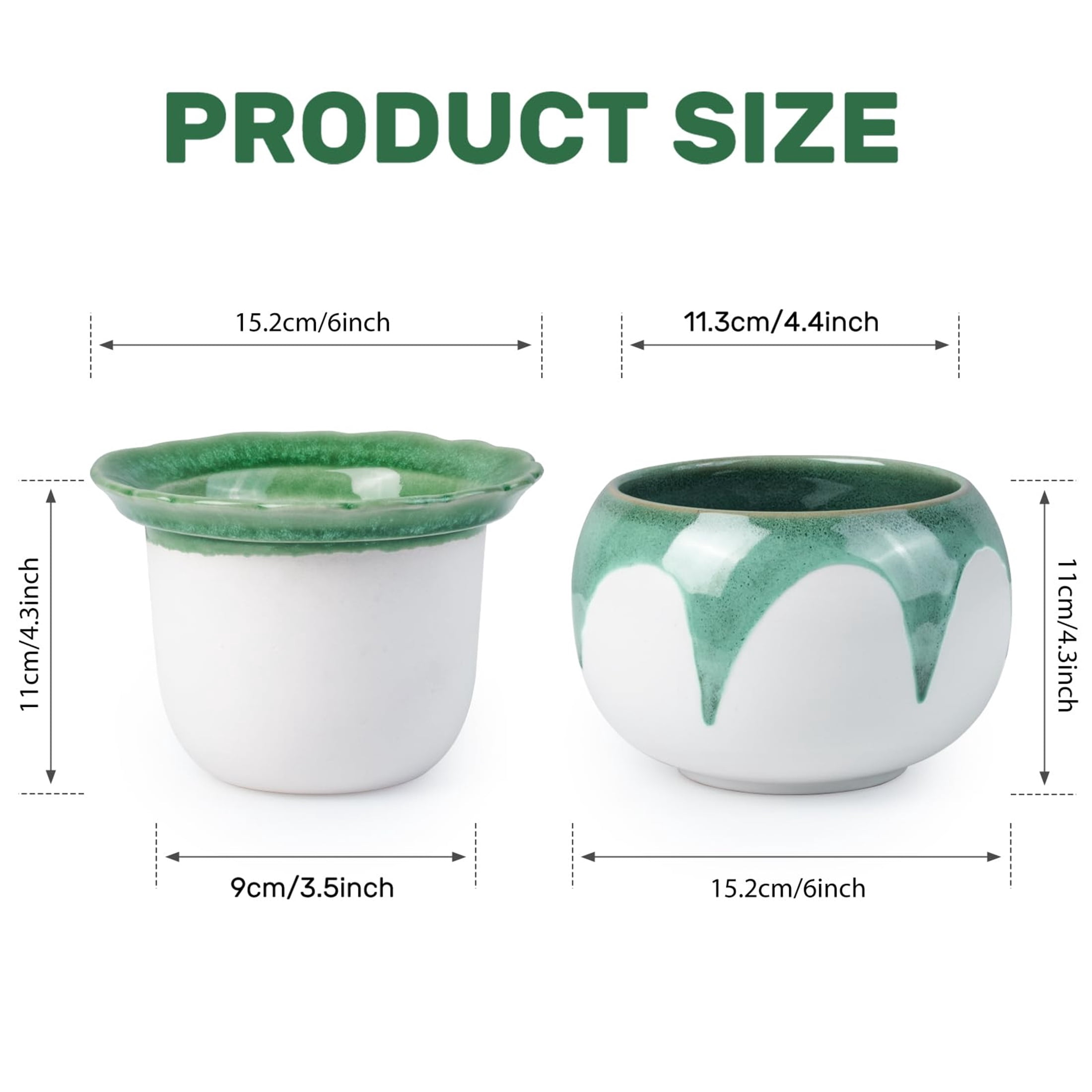 BUYMAX 6" Ceramic Self Watering Pots for Indoor Plants, African Violet Pots, Jade Green Reactive Glaze, Handcrafted Artisan Flower Pot