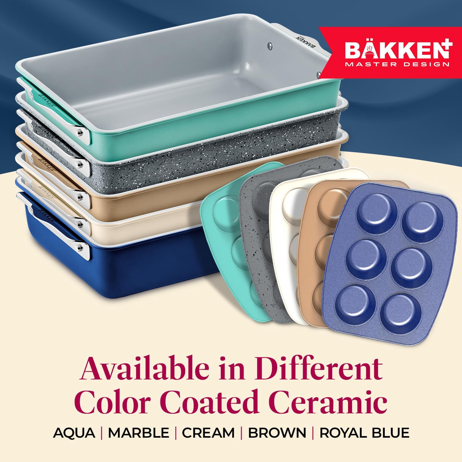 Bakken 6-Cup Cake and Muffin Pan, Aluminized Steel with Ceramic Non-Stick Coating, Non-Toxic, Heavy-Duty Bakeware, Even Heat Distribution, 10.8 x 8.8 Inches - Teal