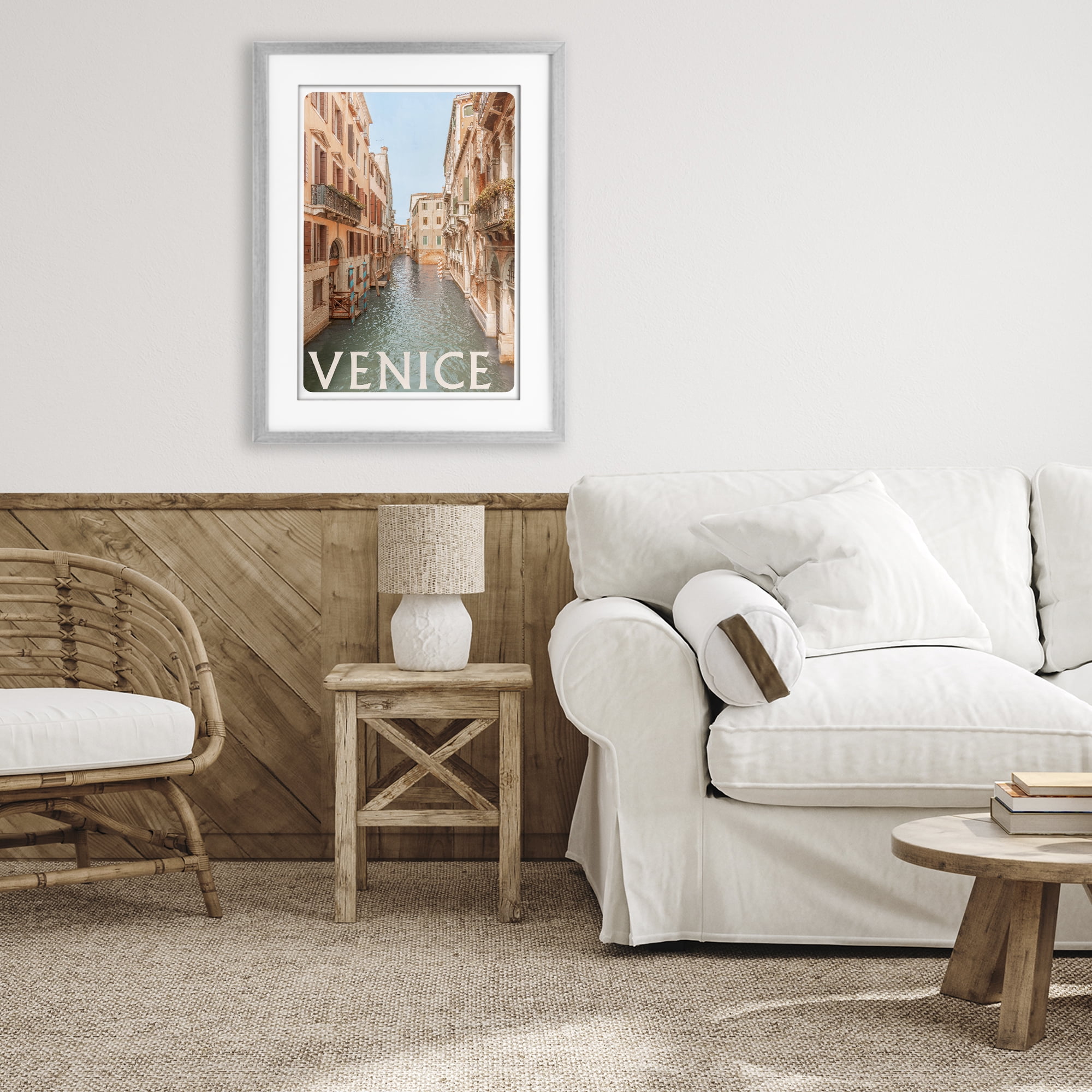 Stupell Industries Venice Canal Waterway Gray Framed Print Under Glass, design by Erin Marie