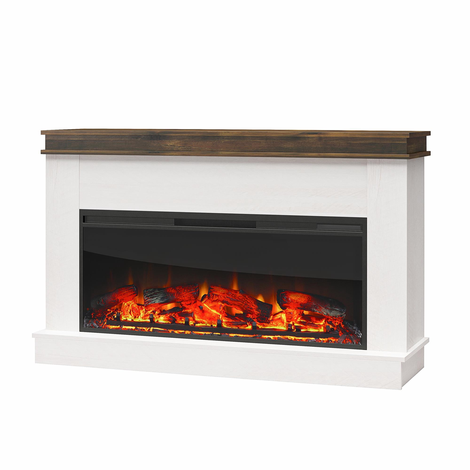 Mateo Wide Mantel with Linear Electric Fireplace and Remote for TVs up to 65", Ivory Oak/Rustic