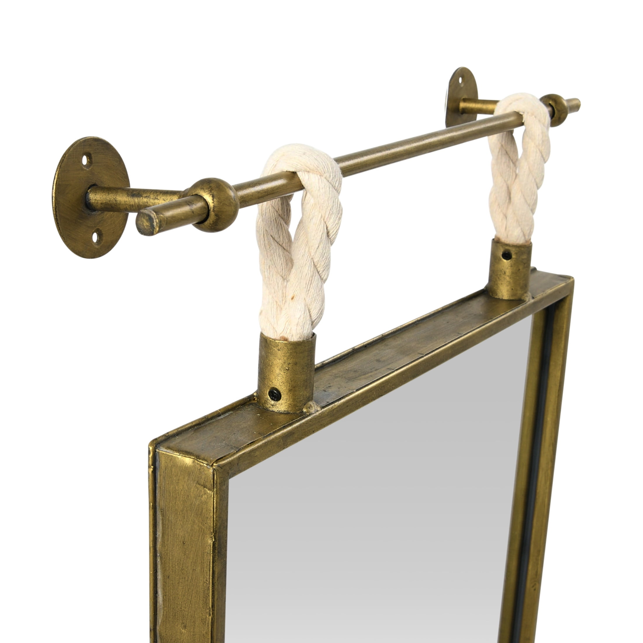 Creative Co-Op Rectangle Metal Framed Wall Mirror with Rope Accents and Metal Brackets, Gold