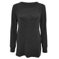 thumbnail image 3 of CEHVOM Femme T-Shirt à Manches Longues Col Rond Automne Blouse Unie avec Poches, 3 of 4