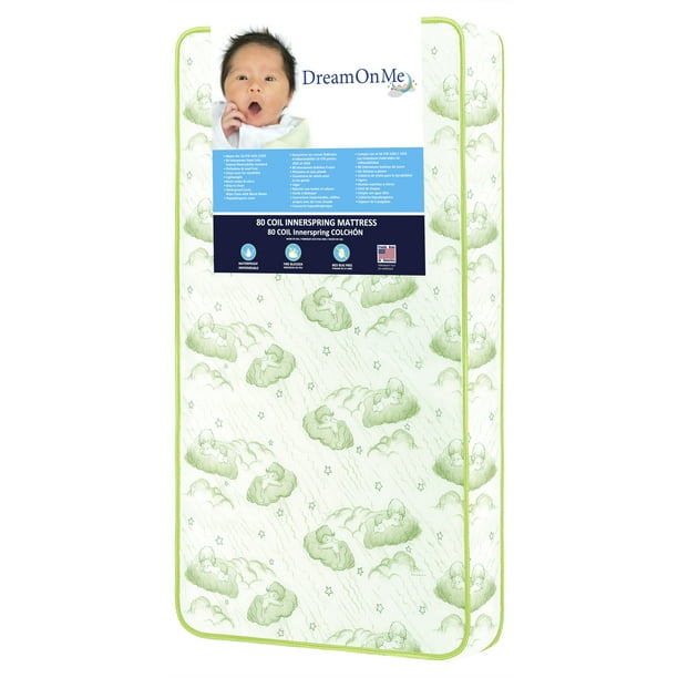 Dream On Me, Twinkle 5" 88 Coil Crib & Toddler Mattress, Green Clouds I