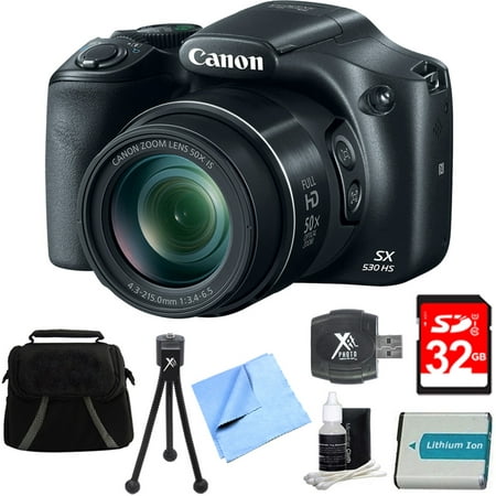 Canon PowerShot SX530 HS 16MP 50x Opt Zoom Full HD Digital Camera Black Deluxe Bundle. Includes 32GB Secure Digital SD Memory Card, 1150mah Battery Pack, Compact Deluxe Gadget Bag, 5