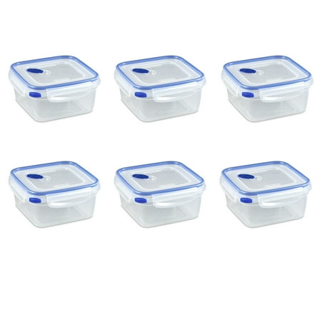 Sterilite Ultra•Seal™ 5.7 Cup Square, Latching Food Storage Container, Airtight Watertight Seal, Blue, 6 Count