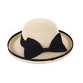 thumbnail image 1 of Sombrero tipo pescador con ala ancha ondulada de encaje y protección solar, decorado con un lazo de cinta., 1 of 8