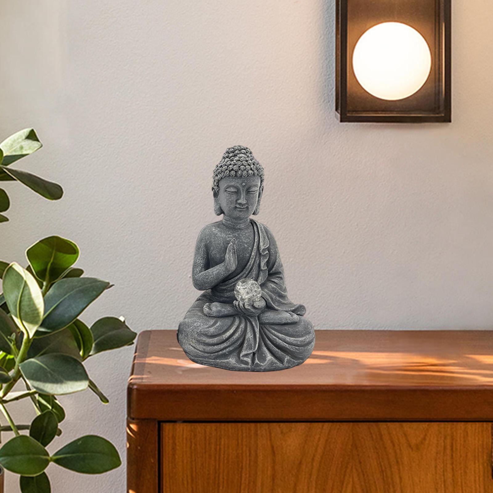 figatia Garden Solar Buddha Sculpture with Lamp Entrance Ornament for Courtyard Size S