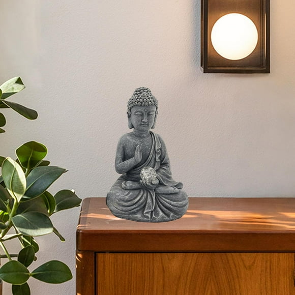 Colaxi Sculpture de Bouddha Solaire de Jardin avec Lampe Figurine en Résine Imperméable Ornement d'Entrée Polyvalent pour Pelouse Cour Décorative Taille P