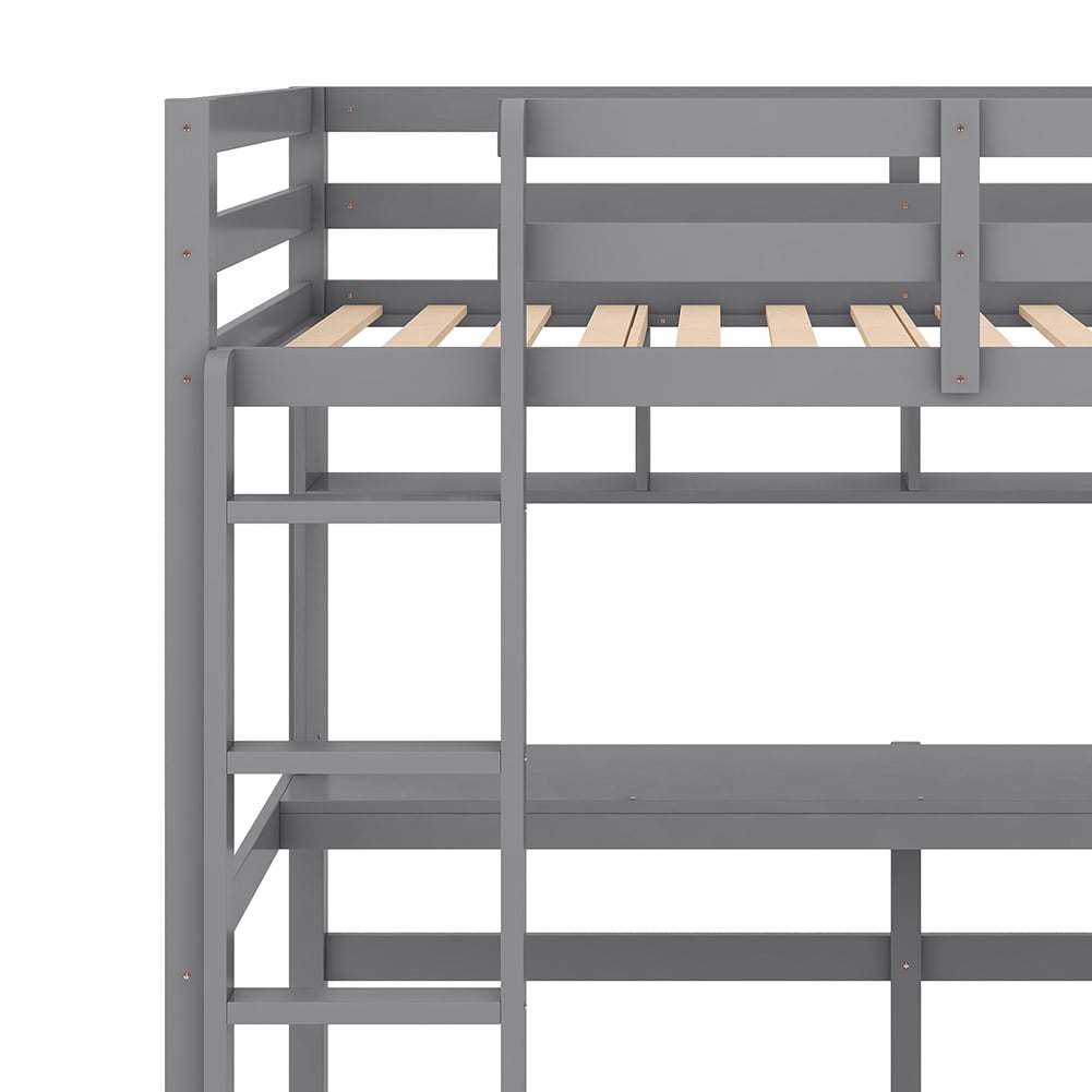 Kadyn Twin Size Loft Bed with Convenient Desk/Shelves/Ladder, Gray