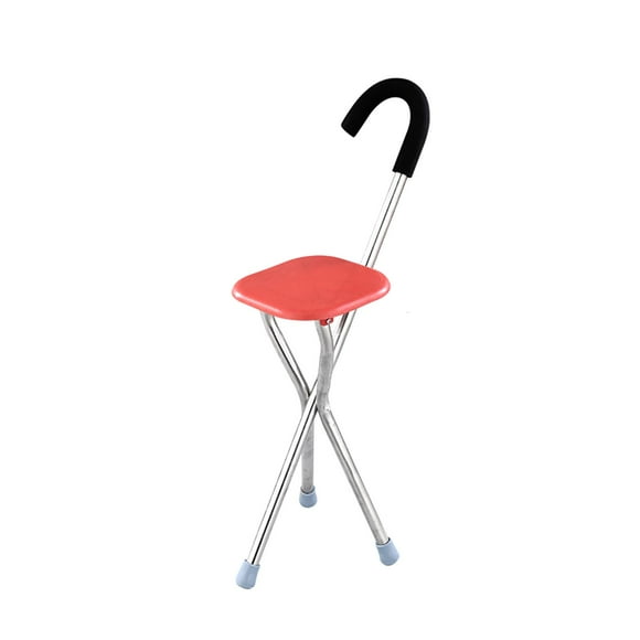 Silla portátil plegable perfecl con muleta asiento de bastón plegable capacidad de 260kg antideslizante 3 patas cuadrado rojo
