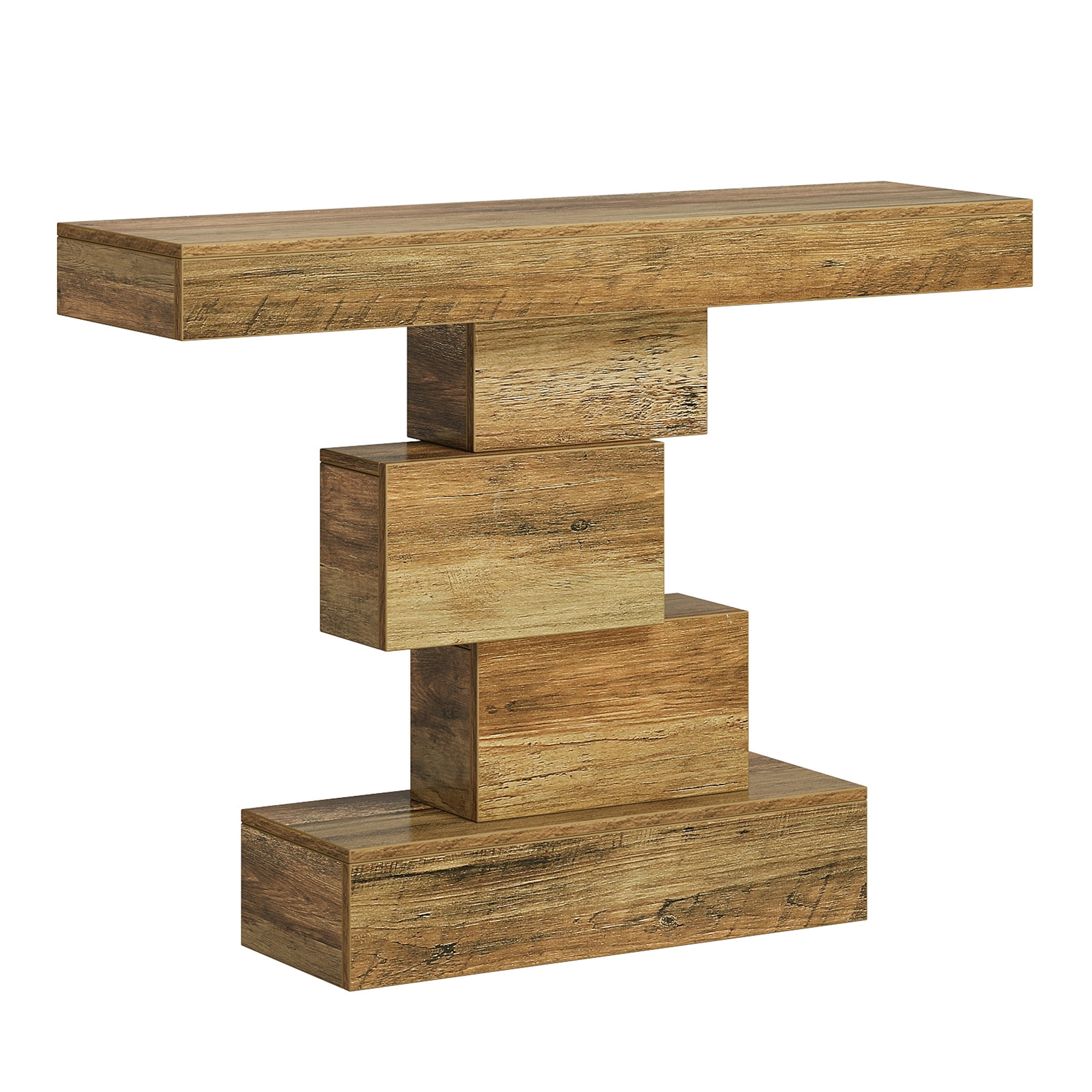 Fnova 42.5" Farmhouse Console Table, Wood Sofa Table with Geometric Storage, Narrow Accent Table for Living Room, Entryway, Hallway