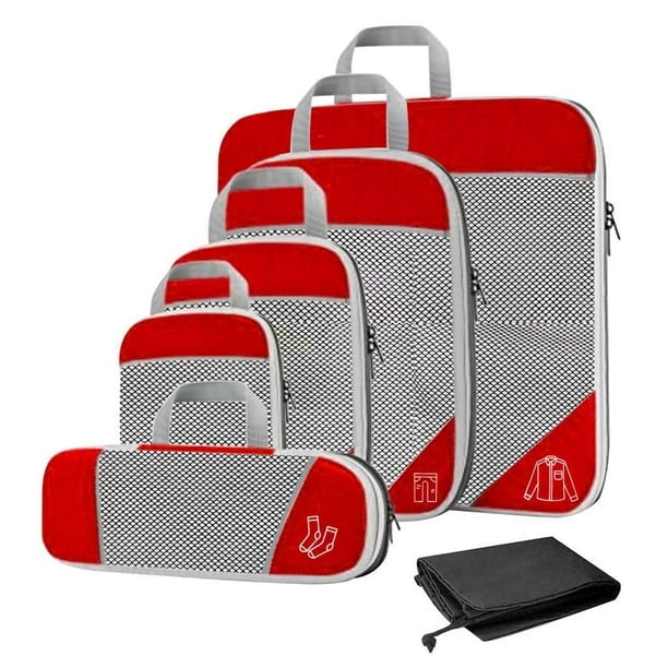 1Set Compression Packing Cubes, Lightweight Packing Organizers for Accessing Items Easily Red 6Pcs