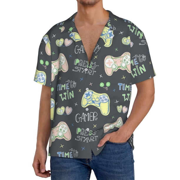 Fotbe Gamers Camisa Estampada de Manga Corta para Hombre, Casual de Verano, Estilo Playero, Sin Arrugas-Large