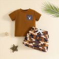 thumbnail image 2 of Toddler Baby Boy Summer Outfit Deer Print Short Sleeve Pullover T Shirt Camo Print Elastic Shorts Set Half Birthday Outfit Baby Boy Brown 6-12 Months, 2 of 8