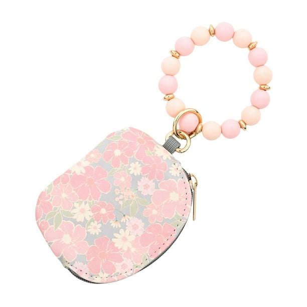 Mom's Best Cartera para mujer, llavero estilo bohemio, cartera con flores, llavero con cuentas verdes y blancas, tarjetero de silicona, monedero, pulsera con cuentas doradas.