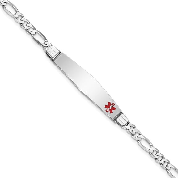 Auriga Fine Jewelry 14K White Gold Soft Figaro Link Id Bracelet 7 inch for Women (L- 7inch, W- 9mm)