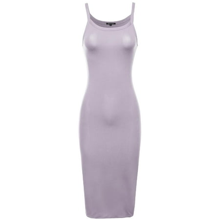Fashion Outfit - FashionOutfit Women's Solid Crew Neck Spaghetti Strap Body-Con Midi Dress
