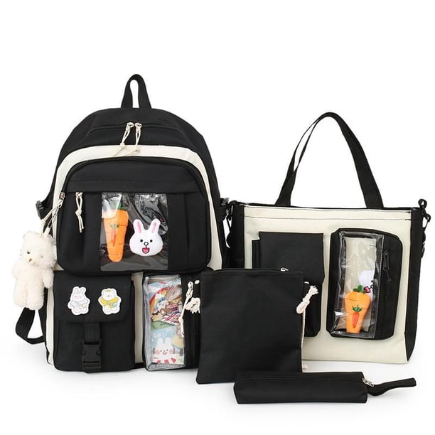 Conjunto de 4 piezas de mochila Harajuku para mujer, bolso escolar de lona para ordenador portátil, mochila Kawaii para estudiantes universitarios y niños xuanjing unisex