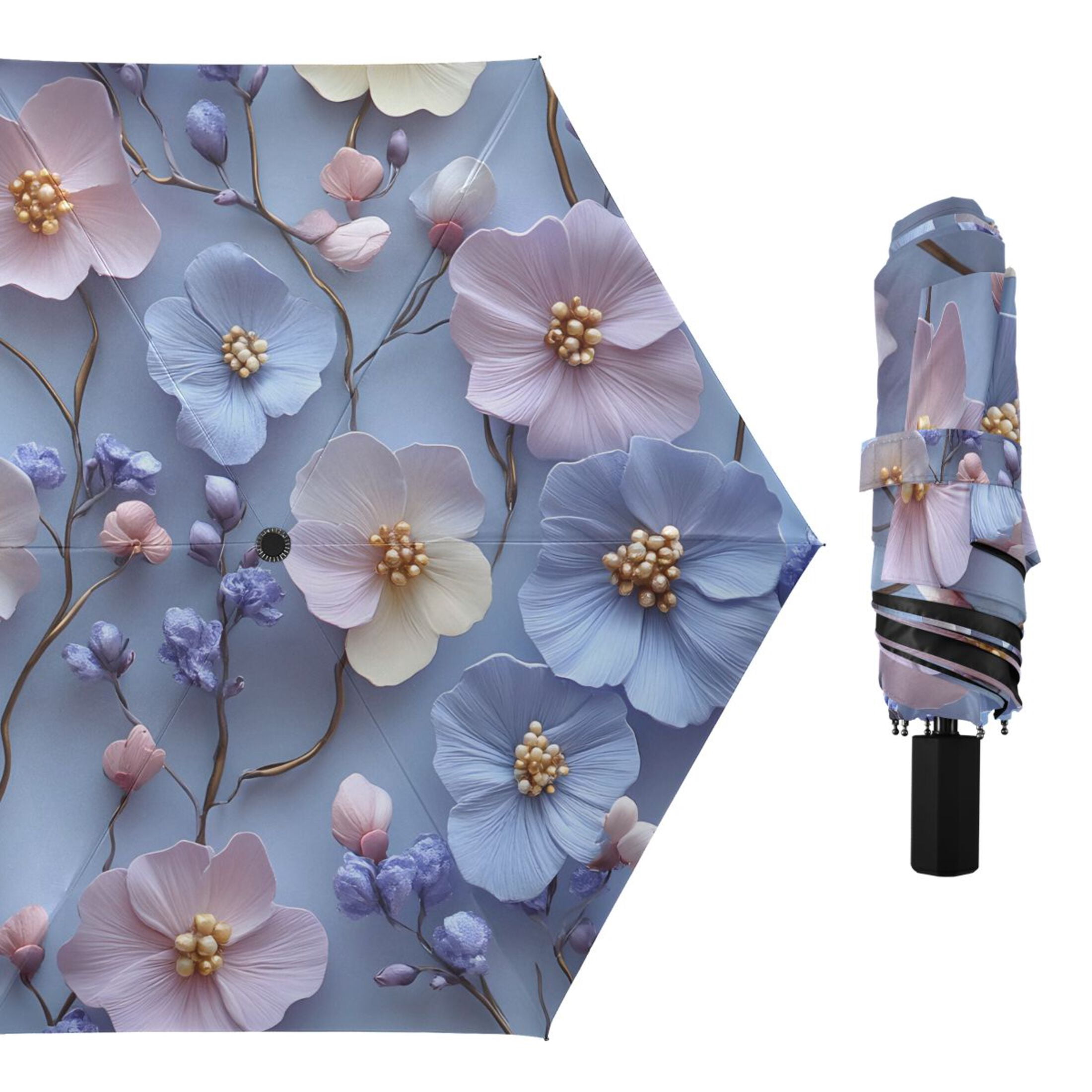 ALAZA Flower-a8 UPF 50+ Compact Folding Umbrella for Rain Travel Umbrella Packable