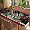 thumbnail image 3 of Black Red Christmas Table Cloths for 6 Foot Rectangle Tables, Snowman Xmas Tree Snowflake Plaid Patio Waterproof Elastic Fitted Tablecloths, Washable Rectangular Table Cover for Camping, 3 of 8