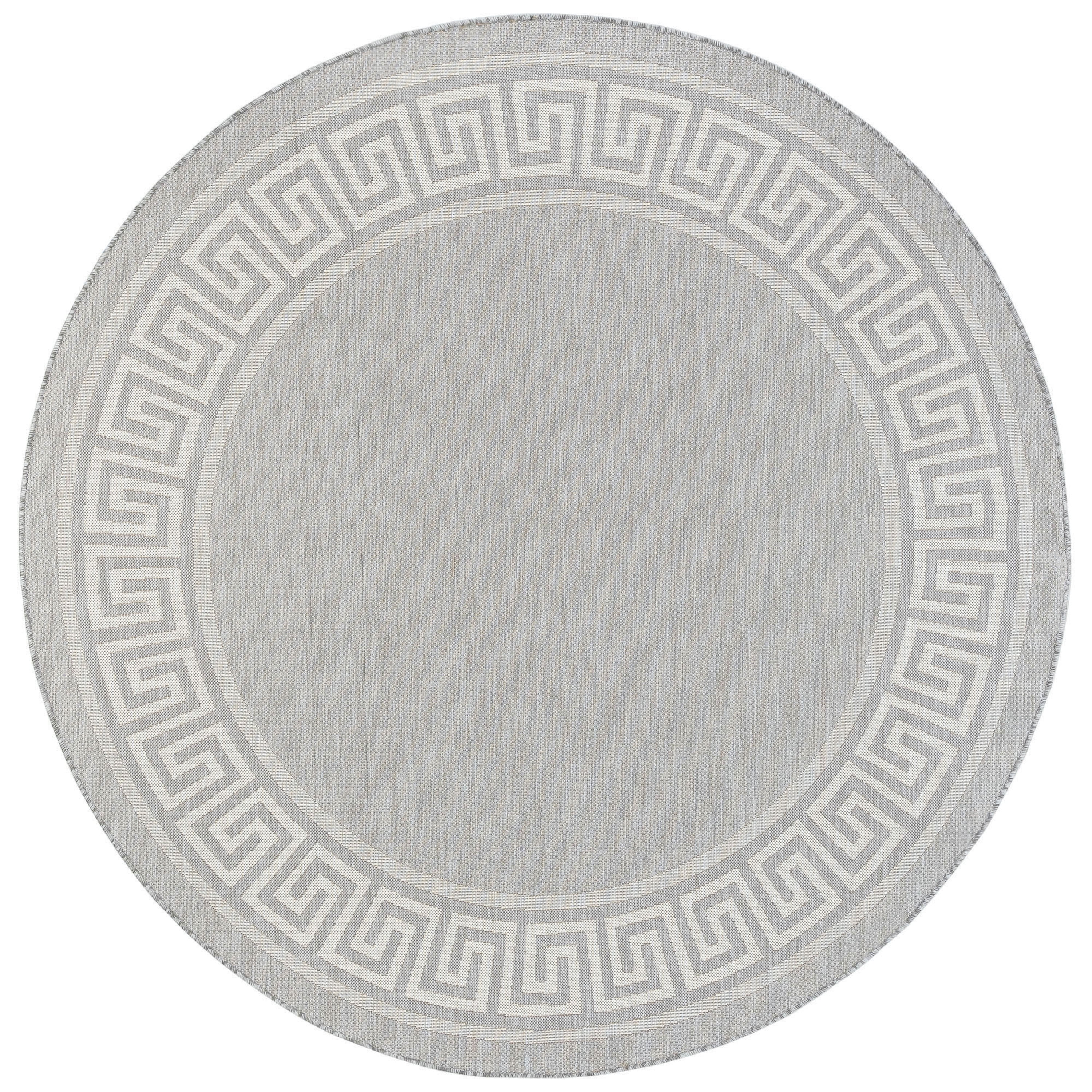 6ft Round Water Resistant, Indoor Outdoor Rugs for Patios, Front Door Entry, Entryway, Deck, Porch, Balcony | Outside Area Rug for Patio | Gray, Greek Key | Size: 5'3'' Round
