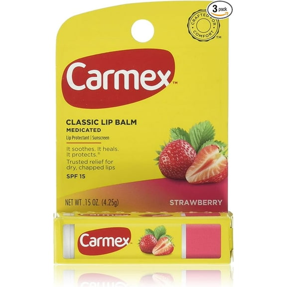 Carmex Click-Stick Moisturizing Lip Balm SPF 15 Strawberry 0.15 oz (Pack of 3)