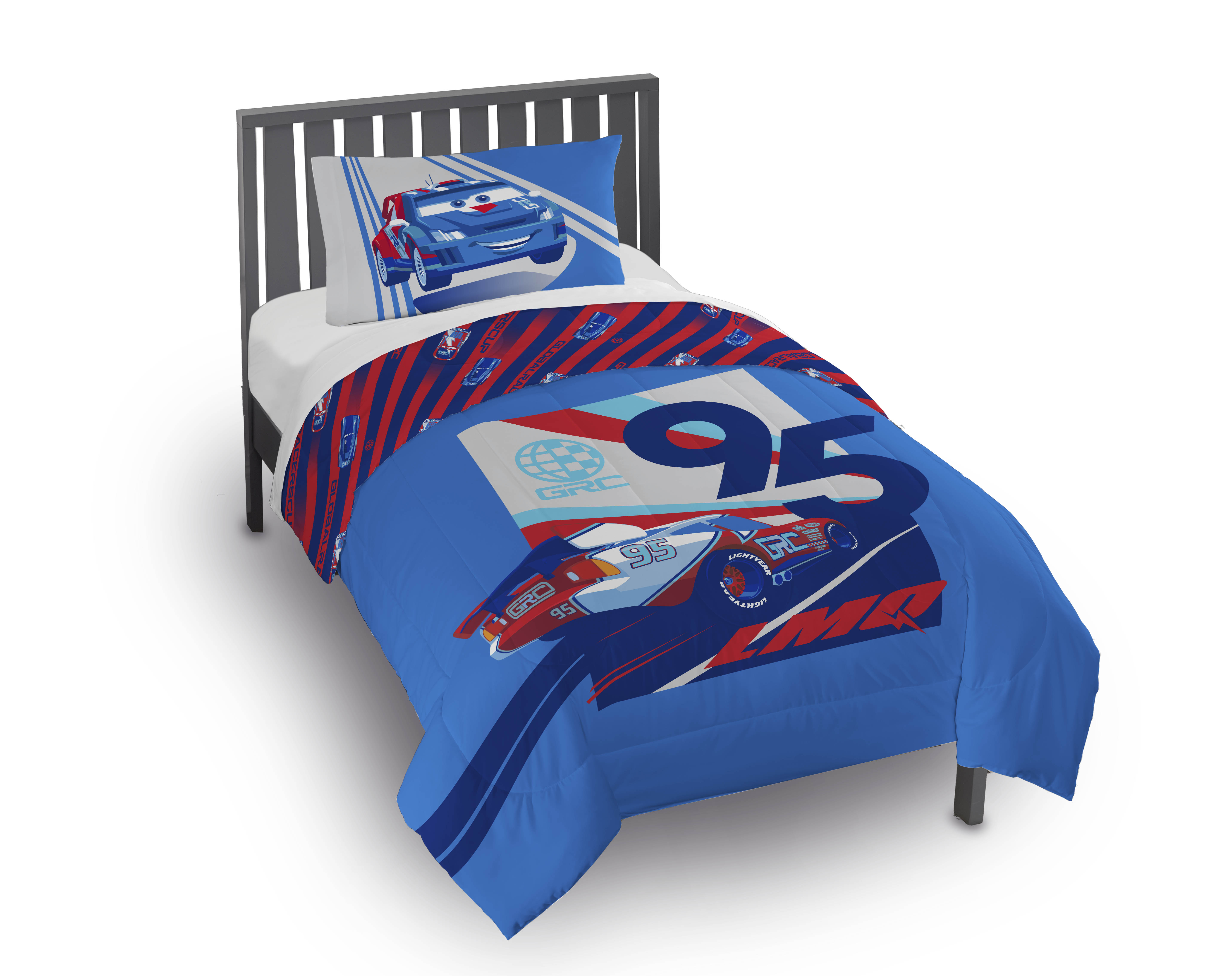 Cars 2-Piece Kids Reversible Comforter and Pillowcase Bedding Set, The Race Is On, Disney, Twin/Full
