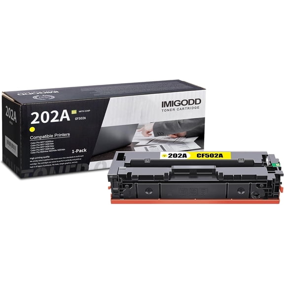 1-Pack 202A Toner Replacement for HP 202A | CF502A Yellow Toner Cartridge (with chip) High Capacity 1,500 Pages Compatible Color Pro M254nw M254dw M254dn MFP M280nw M281fdn M281fdw M281cdw Printer