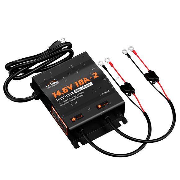 Cargador de baterías Litime 14,6 V 10 A de doble banco resistente al agua