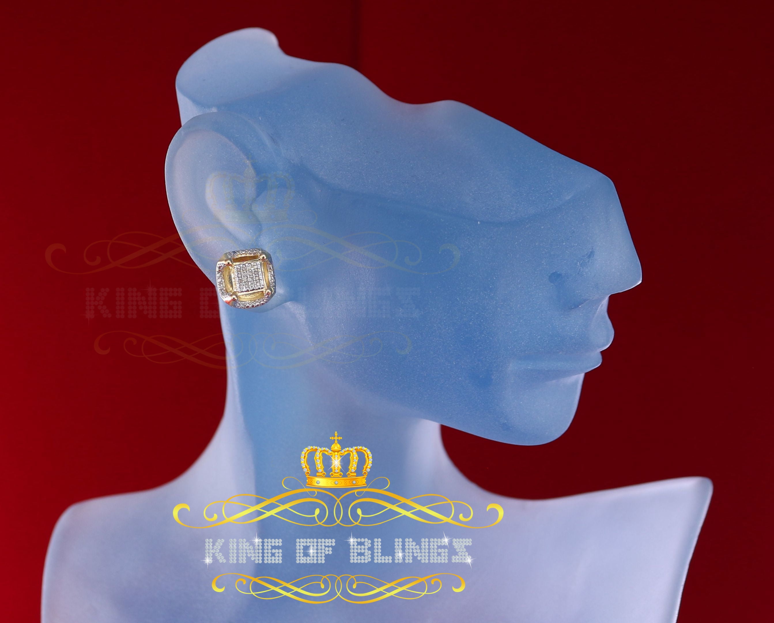 King of Bling's Women's 925 Yellow Sterling Silver 0.15ct Diamond Square Stud Men's Earrings