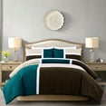 thumbnail image 2 of Chezmoi Collection Bernard 7-Piece Queen Bed in a Bag Comforter Set with Sheets, Lightweight Comforter Teal Beige Brown Patchwork Quilted Medallion Bedding Set for All Season, 2 of 9