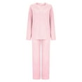 thumbnail image 4 of zfwon Knitted Loungewear Sets for Women Casual Soft Stretch Pyjamas Set Round Neck Long Sleeve Jumpers and Wide Leg Trousers 2 Pieces Tracksuit Full Set Loungewear Sleepwear Homewear, 4 of 7
