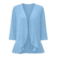 thumbnail image 7 of Women's Ruffle 3/4 Sleeve Cardigan Lightweight Casual Open Front Knitwear for Office Daily Wear Light Blue XXL, 7 of 7