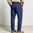 thumbnail image 4 of Uwinwear Mens Linen Beach Pants Casual Summer Stylish Straight Leg Trousers Lightweight Loose Fit Travel Pants With Pockets,Navy,XL, 4 of 6
